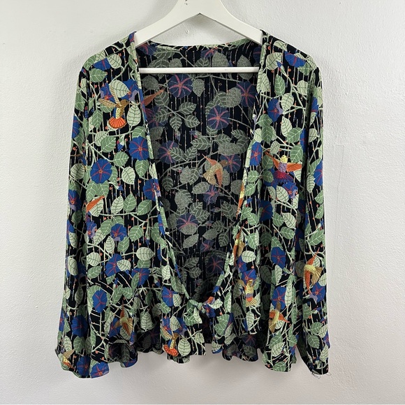 Flax By Jeanne Engelhart Women’s Floral Tie Front Top Size S - Picture 1 of 5